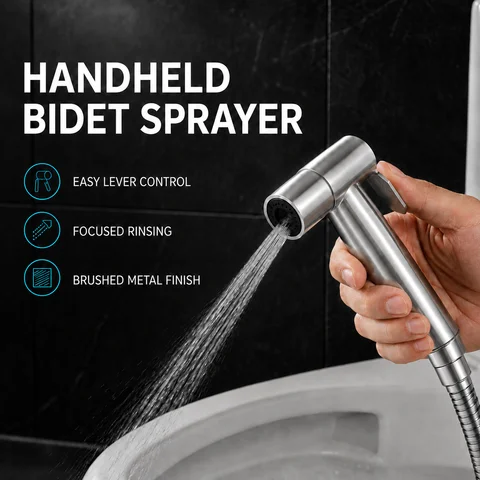 Handheld Bidet Sprayer Toilet Shattaf Spray Head Stainless Steel Lever Control for Bathroom Hygiene Cleaning Pet Washing