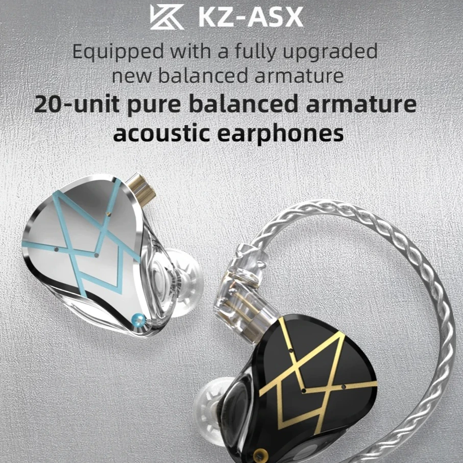 

Наушники KZ ASX 20 BA с балансными арматурными излучателями, проводные, внутриканальные, с шумоподавлением, для спорта.