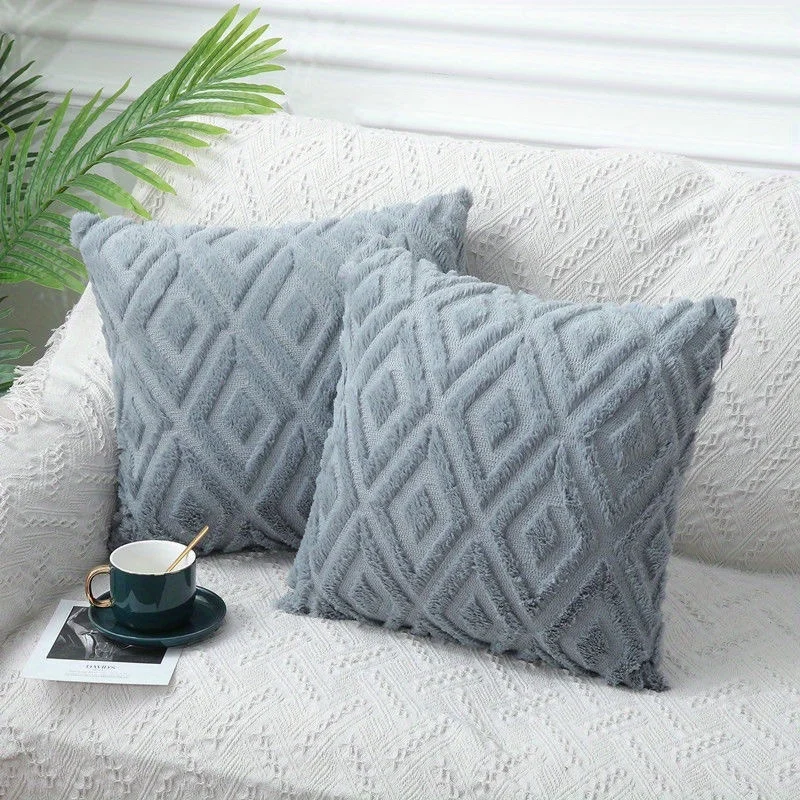 Modern Simple Rhombus Jacquard Plush Throw Pillow Cover SofaPillow Nordic Style Office Waist Bedside Cushion Car ThrowPillow