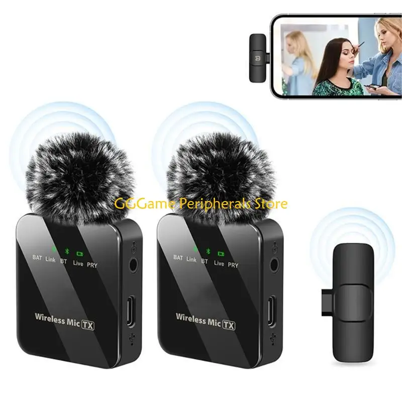 U55B ไมโครโฟนแบบหนีบปกเสื้อไมโครโฟนไร้สายเครื่องส่งสัญญาณพร้อมตัวรับสัญญาณ Type C สำหรับการสอน Vlog การบันทึกสด