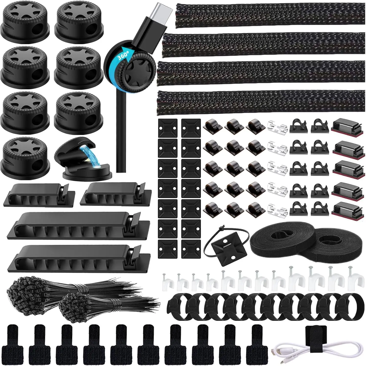 328Pcs Cable Management Kit Magnetic Cable Holder Adhesive Cable Clips Cable Sleeve Split Reusable Cable Strap Cable Zip Ties ﻿