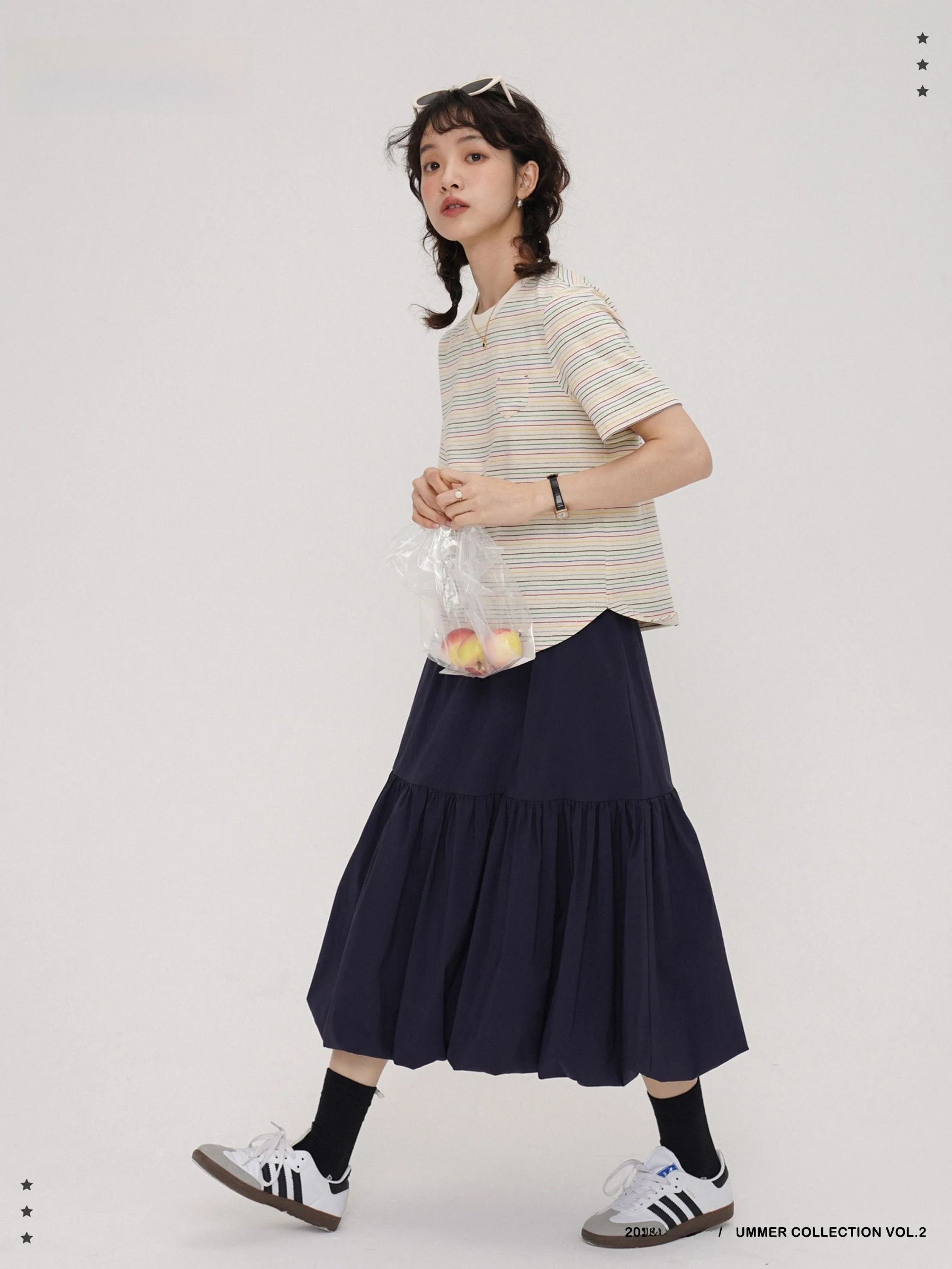 

Botanique High Waist A-Line Skirt Spring 2023 Cotton Pure Color Commute Sle Long Skirt White And Royal Blue Bouffant Flower...
