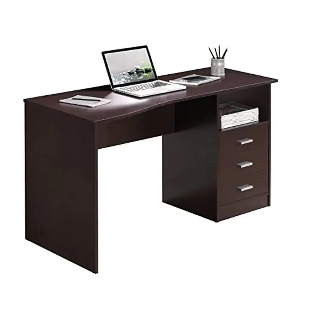 Modern Desk with Storage Drawers and Side Shelf Versatile Workstation Table 29.5