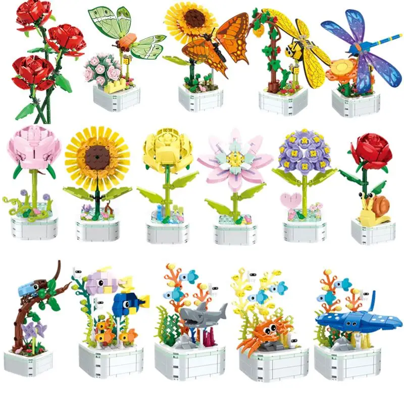 Eternal Bouquet Building Blocks Flower Model Creative Home Desk Plant Decoration Assemble Bricks Educational Toy Girl Kids Gifts