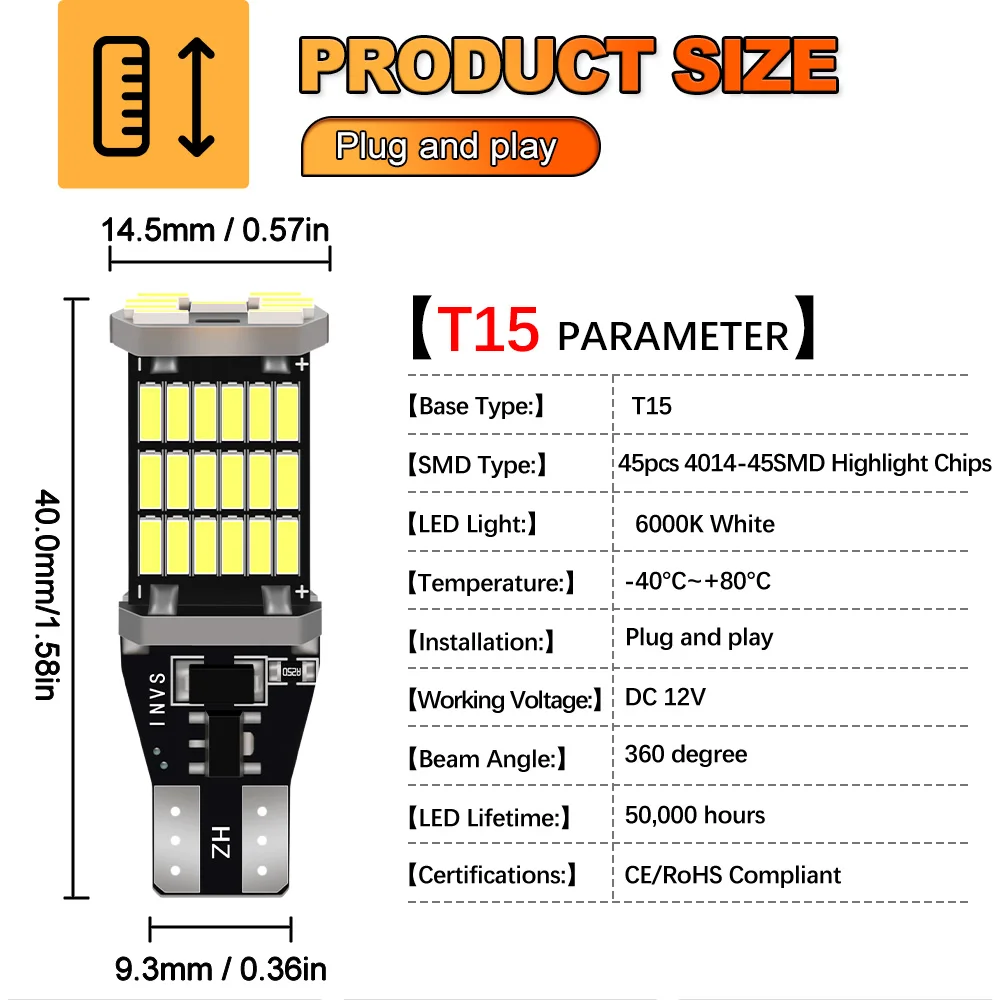 2x Car LED Reverse Light Bulb Lamp W16W T15 921 For Toyota Camry 4Runner Avalon Tundra Sienna Sequoia Yaris C-HR 86 Corolla RAV4