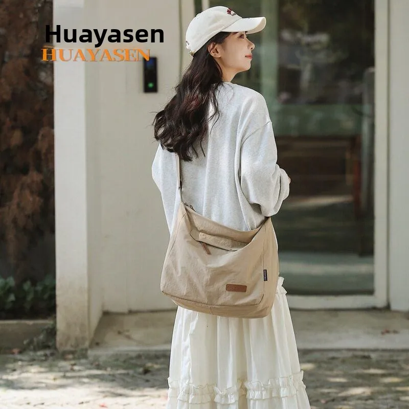 2026 New Canvas Tote Bag Women's Large Capacity Simple Fashion Versatile Shoulder Slant Cross Bag Artistic Style Soft Hobo Bag