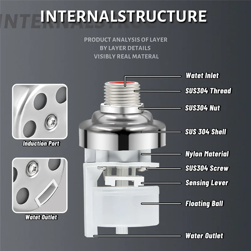 

ABSE-304 Полностью автоматический поплавковый клапан контроля уровня воды из нержавеющей стали, поплавковый клапан для воды с автоматическим заполнением 1/2 дюйма 3/4 дюйма