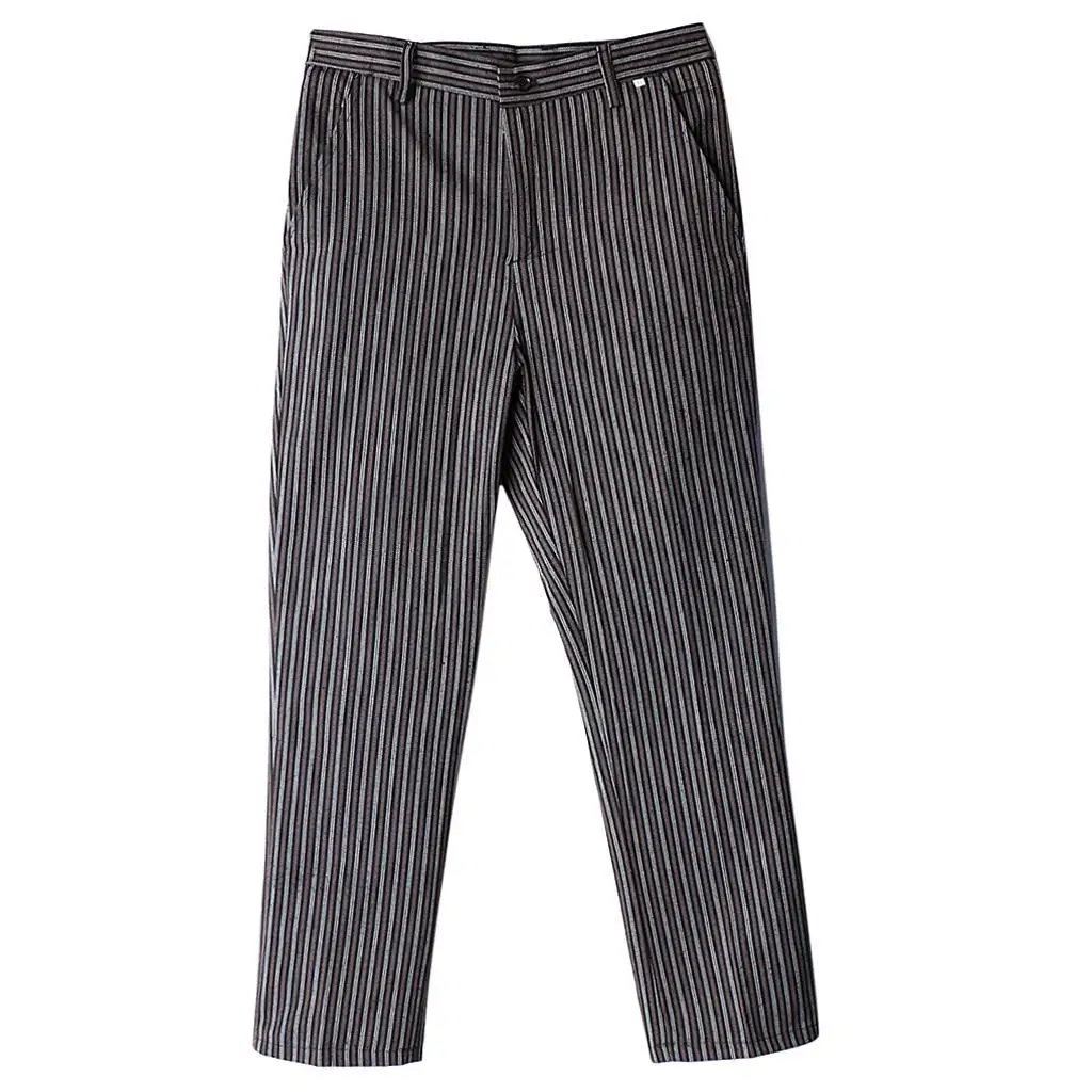 Unisex Chef Uniform Kitchen Baggy Pants Stripe Trousers Plus Size