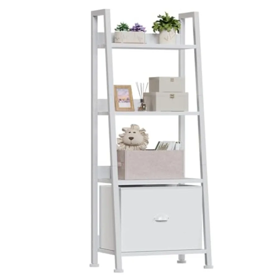 

4-уровневая белая полка-лестница со съемным ящиком для гостиной, домашнего офиса, спальни, отдельно стоящий книжный шкаф, стеллаж для хранения, органайзер