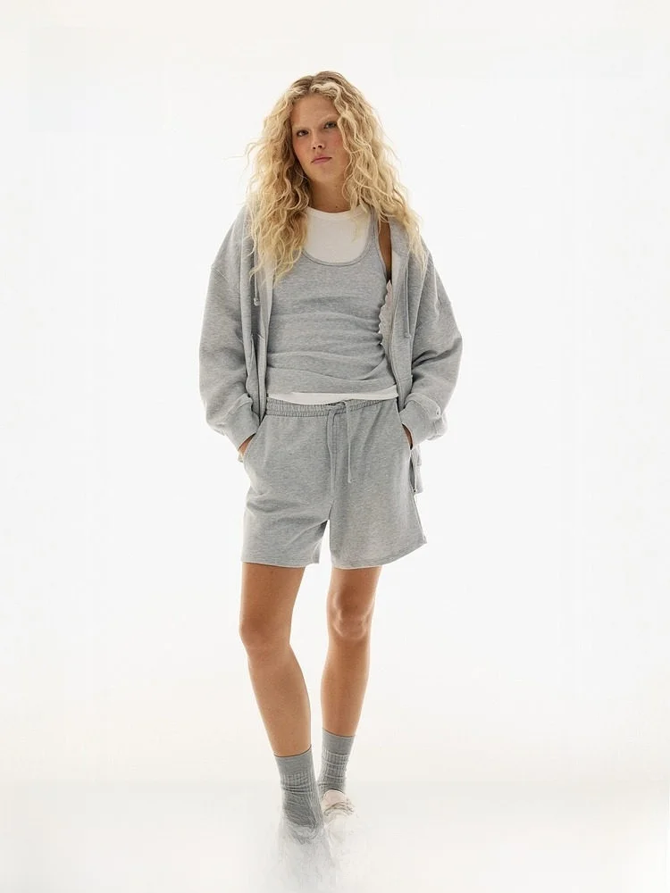 

H&M Women's Fashionable Casual Loose Hoodie Zipper Closure Large Silhouette Sweatshirt Cotton Polyester Long Sleeve