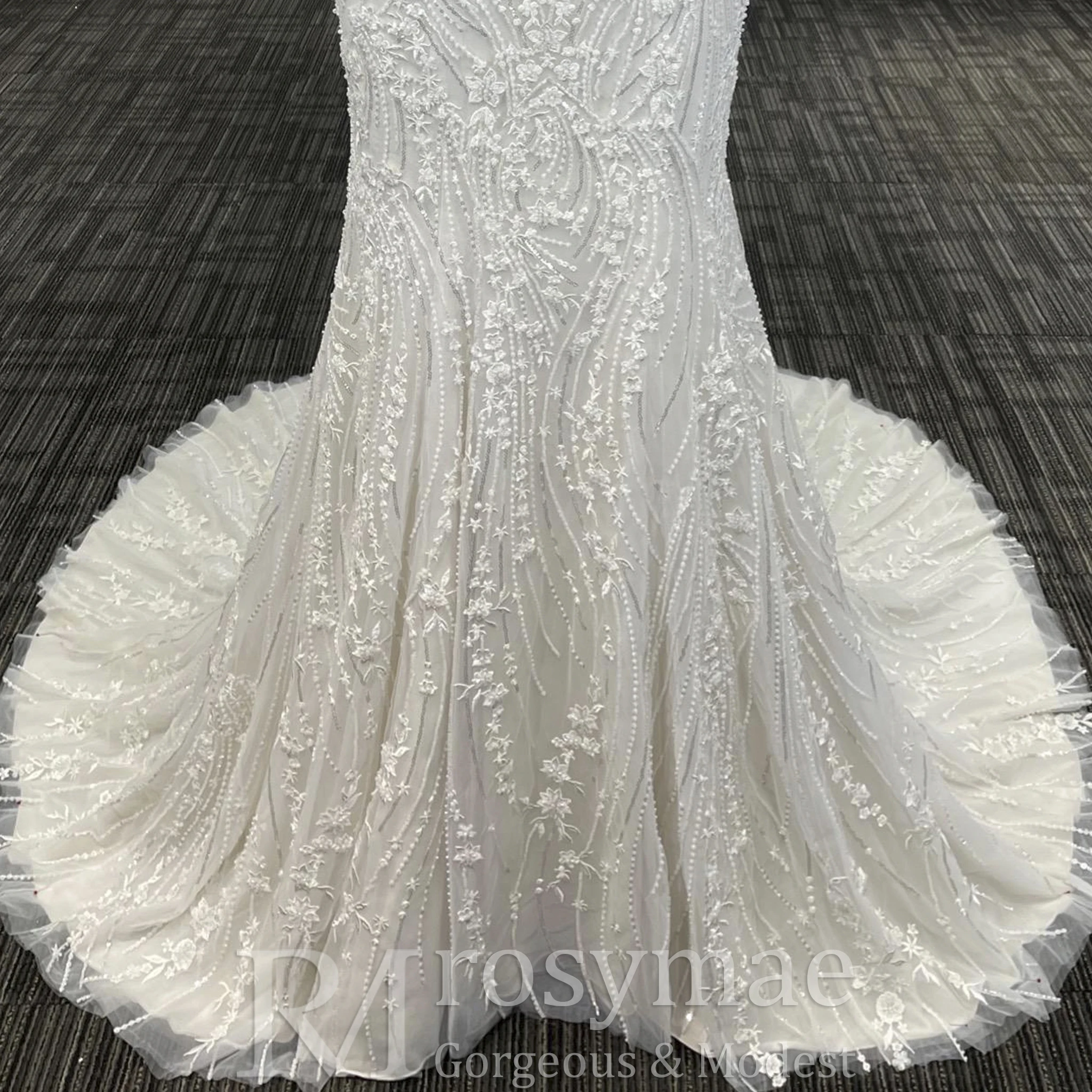 Rosymae женское блестящее кружевное свадебное платье русалки с глубоким v-образным вырезом и открытой спиной, длиной до пола, с длинными рукавами