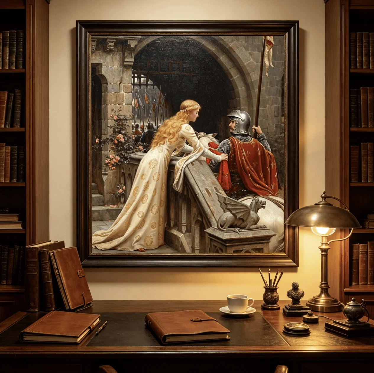 Vintage Medieval Knight Fair Maiden Canvas Wall Art Poster, Classic Castle Romance Prints Decor for Bedroom Entryway Farmhouse