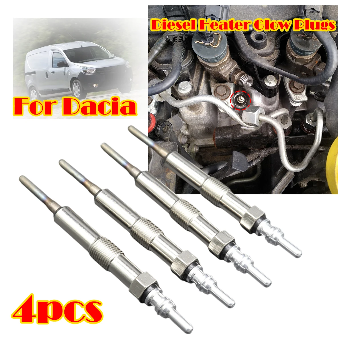 Tapones incandescentes chapados en níquel para calentador diésel, 4 unidades, 4,4 V, para Dacia Renault Dokker F67 Duster HS HM Lodgy JS Logan Sandero Nissan Terrano