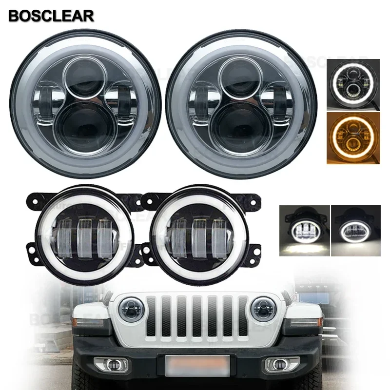 7inch LED Headlight Foglight For Jeep Wrangler Mazda Miata MX5 For Land Rover Defender 90 110 For Lada Niva 4X4 Auto Accessories