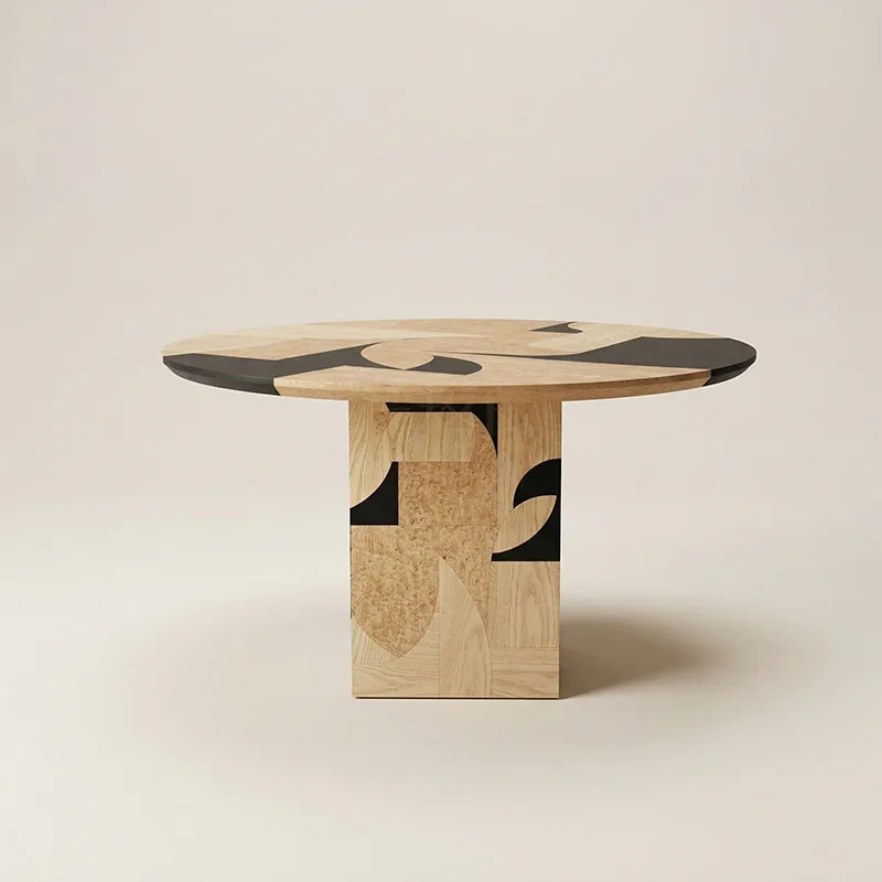 Nordic solid wood parquet round dining table designer Japanese wabi-sabi wind round table