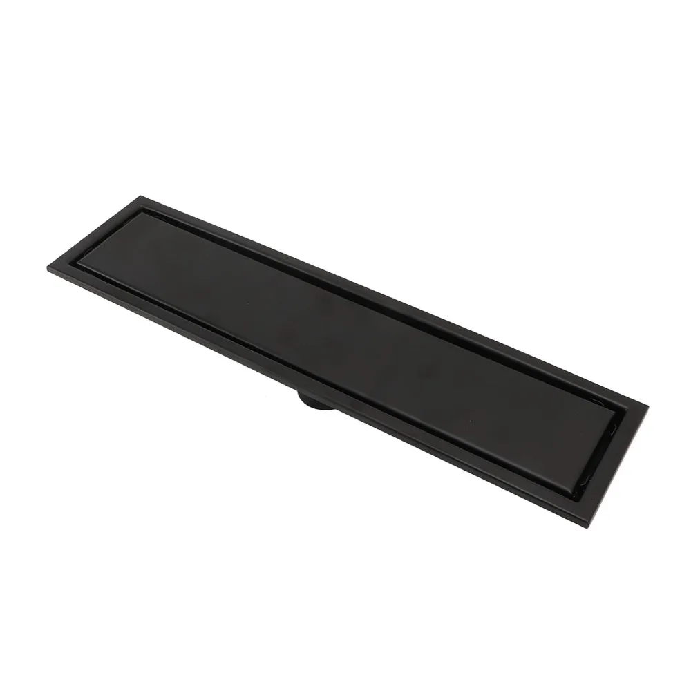 304 Stainless Steel Linear Floor Drain Rectangle Matte Black Finish Shower Drain Large Drainage Capacity 15.75 Inch Length