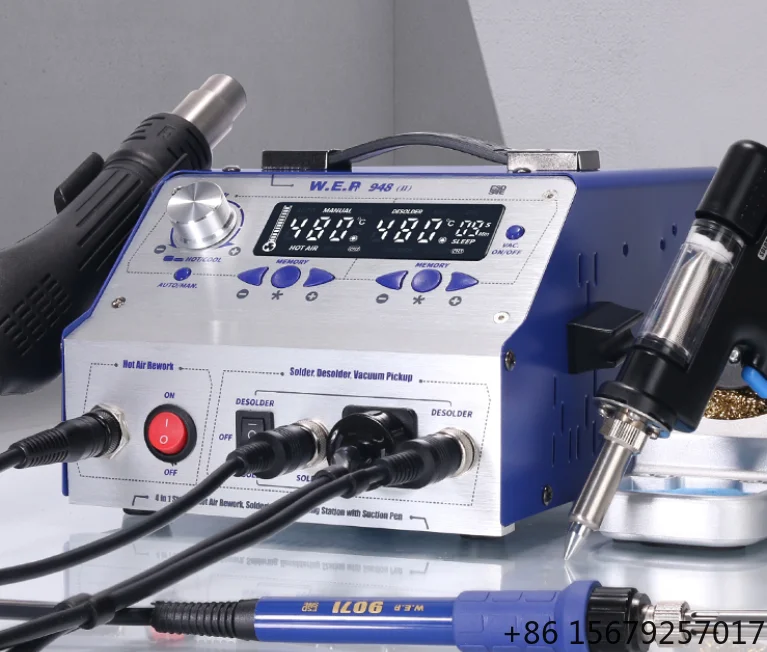 WEP 948-II Suction Tin Gun Desoldering Station Hot Air Gun Soldering Iron Suction Pen 4 in 1 Intelligent Soldering Station