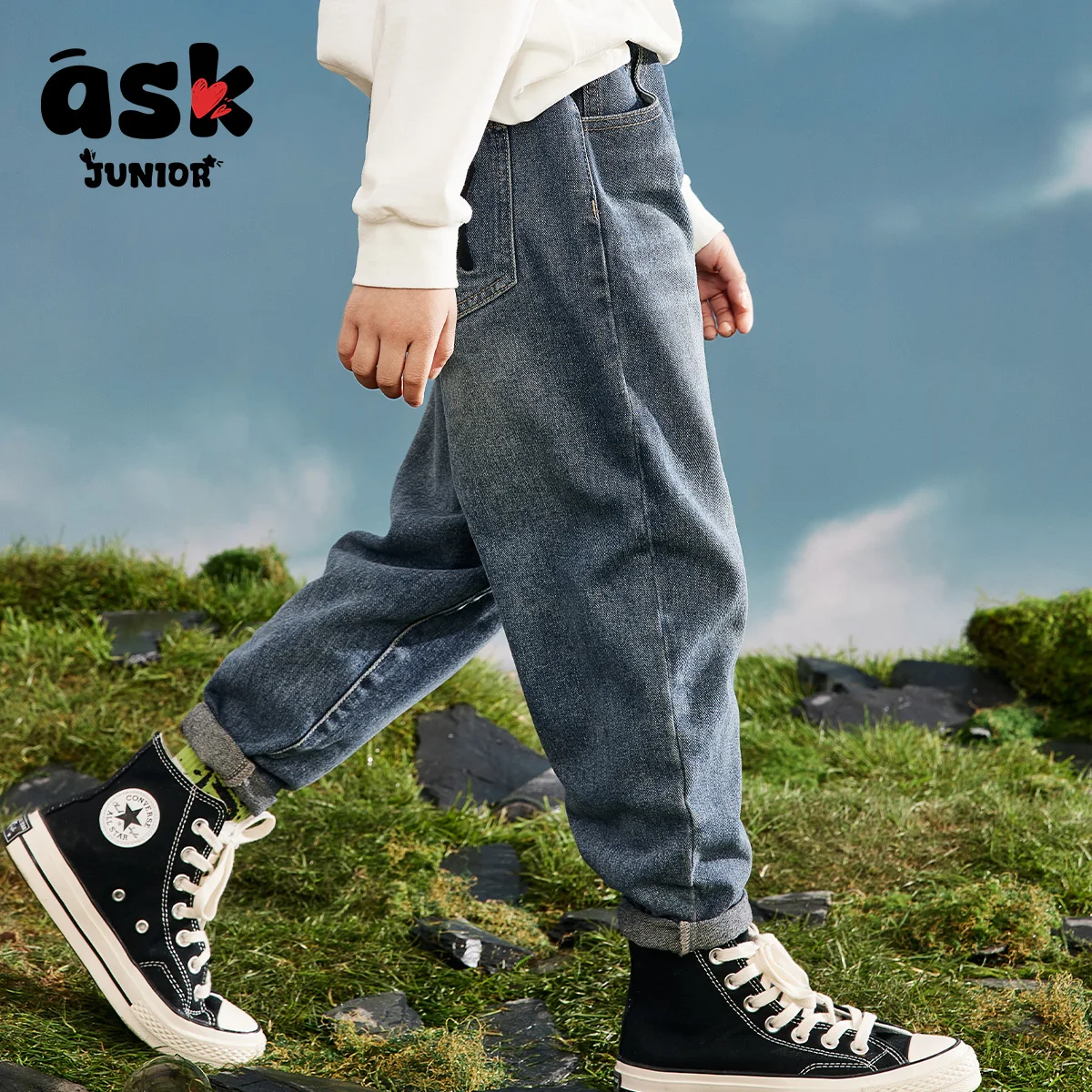 اسأل بنطال جينز مغسول متعدد الاستخدامات للخريف للأطفال الصغار #4