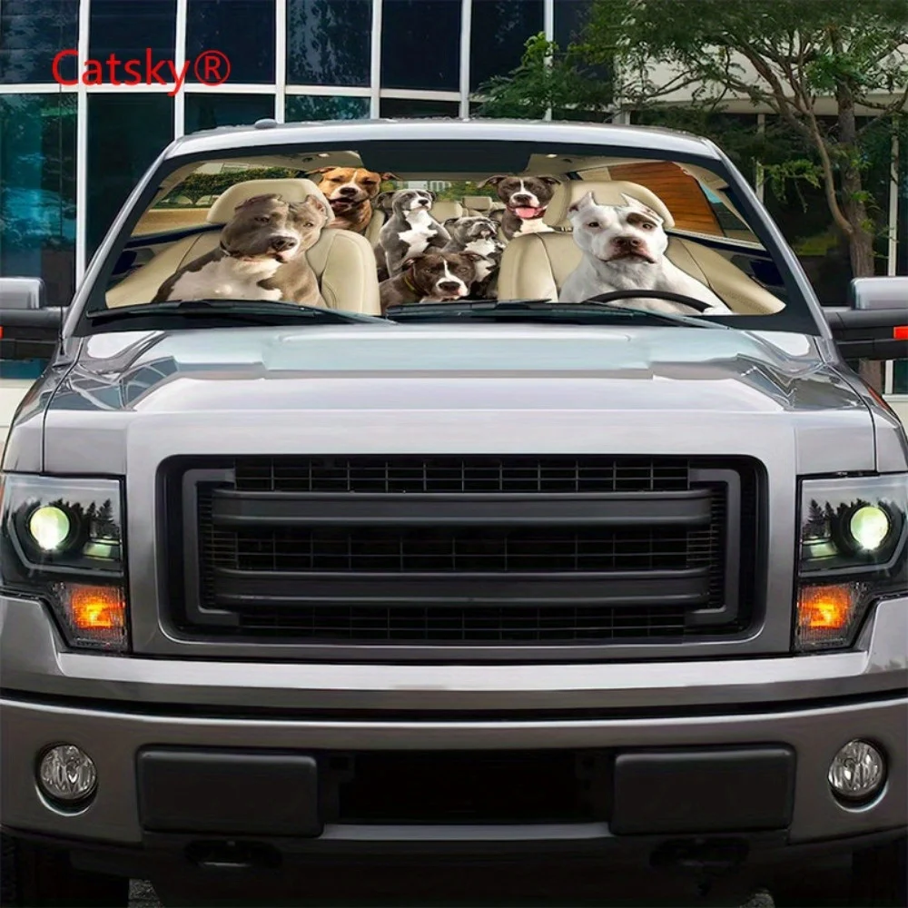 

American Pit Bull Terrier Car Sun Shade, Dogs Windshield, Dogs Family Sunshade, Dogs Car Accessories, Car Decoration, Gift For D