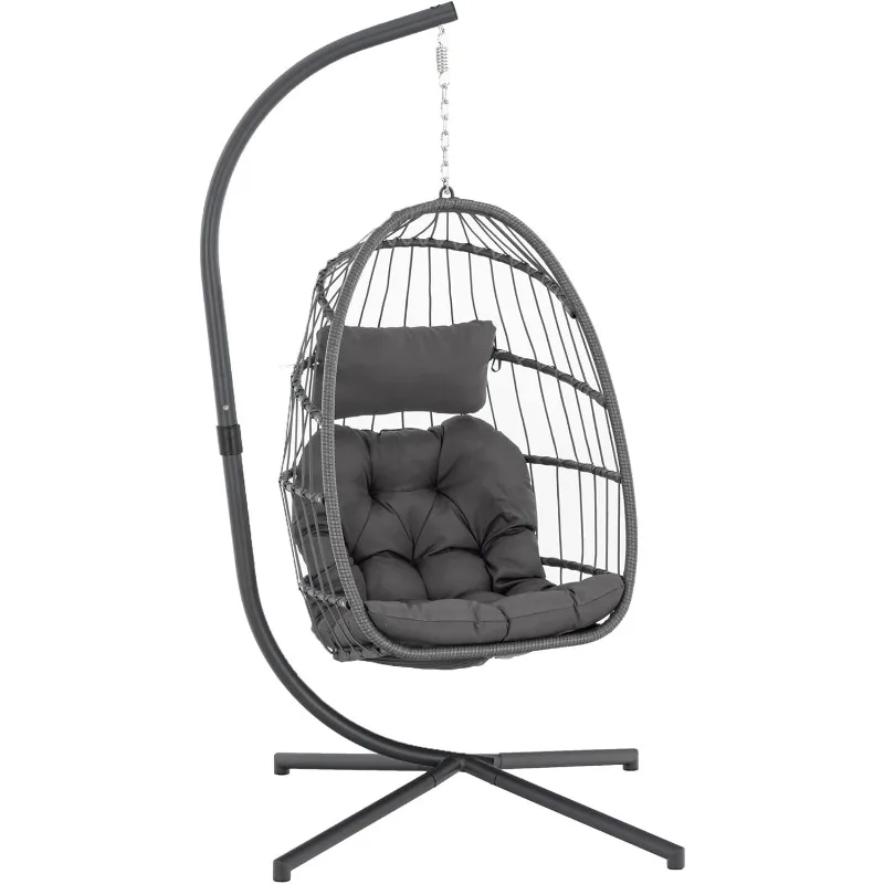 

Yechen Indoor Outdoor Egg Hanging Chair with Stand, Patio Wicker Swing Egg Chair Indoor Swinging Chair Charcoal Grey (EG-001)