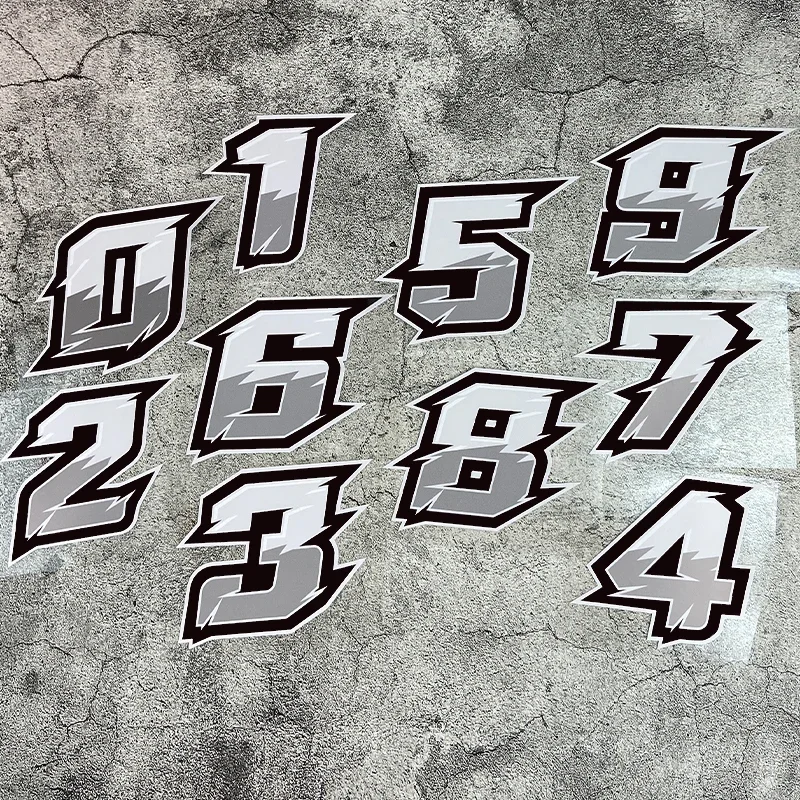 Racing Style Gradient Gray Number Waterproof Vinyl Stickers Decals For Car Motorcycle Bike Body Window Styling Decor