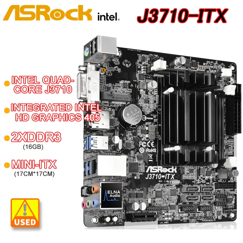 

ASRock J3710-ITX Материнская плата Intel Quad-Core Pentium cpu J3710 Встроенная Intel HD Graphics 405 2xDDR3 16 Гб 4 SATA3 Mini-ITX