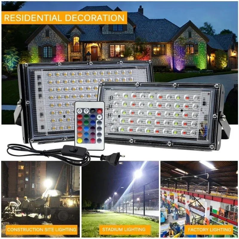 

Latest 50/100/150W Outdoor LED Floodlight Remote Control RGB Portable Outdoor Lighting Landscape Lighting IP65 Waterproof Hot