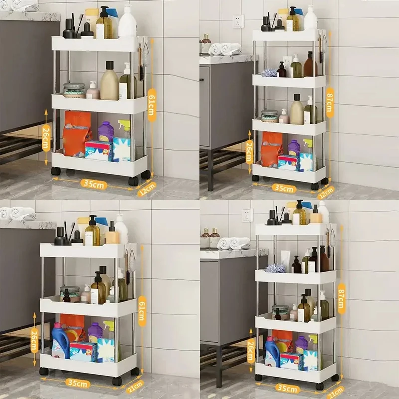 Storage Cart Multifunctional High Capacity Save Space 3/4-Tier Storage Movable Floor-Standing Rolling Vertical Shelf For Kitchen