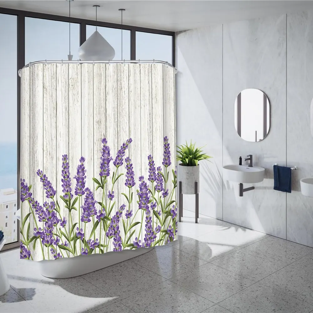 Cortina de ducha divisora de baño con estampado de lavanda, cortina de ducha decorativa impermeable, Panel de baño lavable de varios tamaños