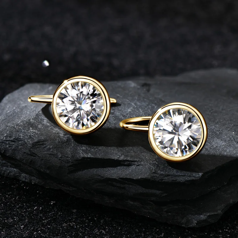 Anziw Sparking 8mm 2ct D Color Moissanite Drop Earrings Hooks 925 Silver for Women Bezel Setting Wedding Earrings Original Jewel image 4