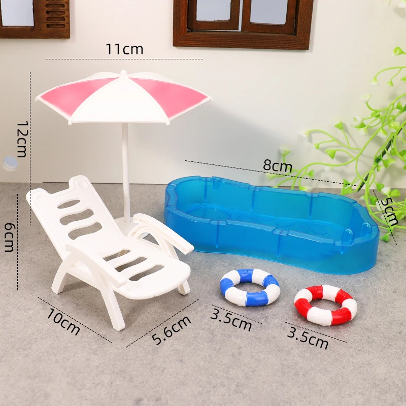 1 Set Children Play Toys Doll House Cute Simulation Mini Swimming Pool Swimming Circle Beach Chair Kit Model DIY Decoration