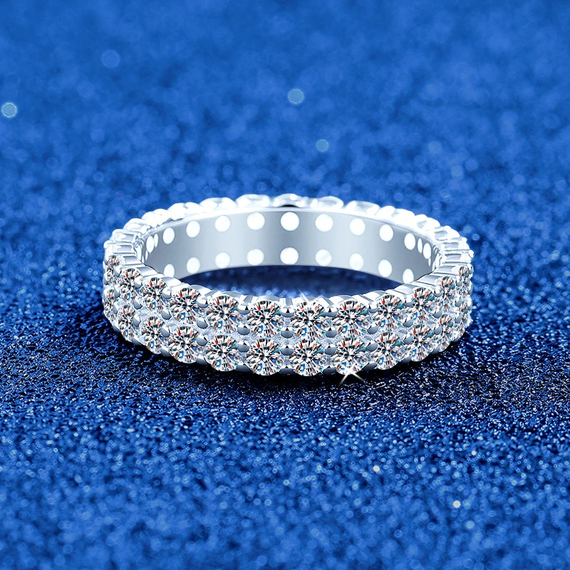 NeeTim 2mm Moissanite Rings Double-row ring for Women Sparkling S925 Sterling Silver Eternity Wedding Engagement Promise Ring