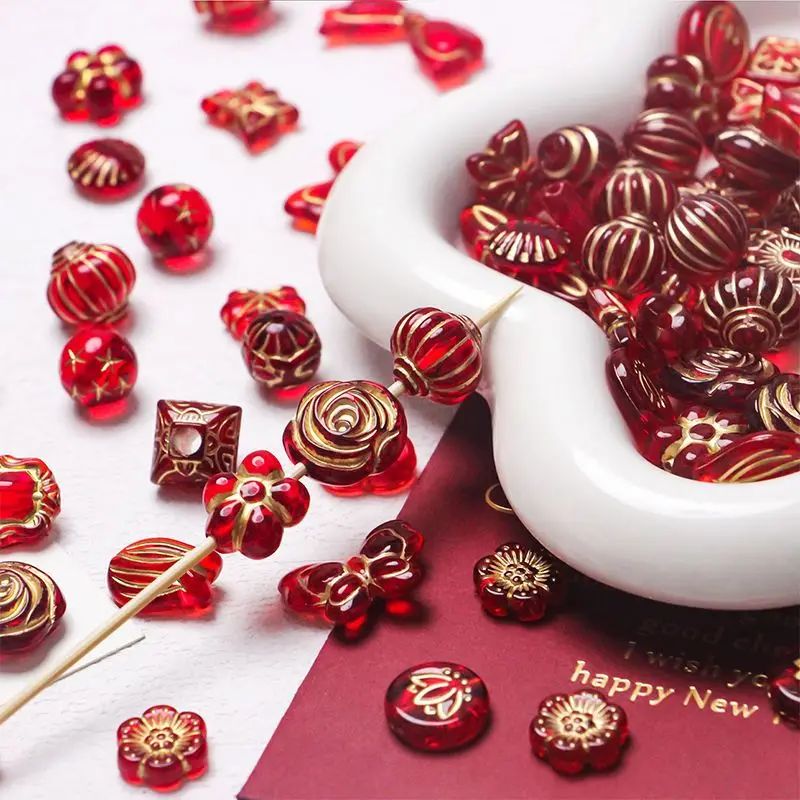 50grams Vintage Czech Lampwork Beads Red Retro Exiquite Acrylic Spacer Beads for Jewelry Making DIY Gorgeous Bracelets Necklace