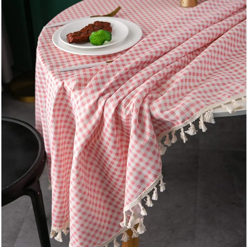 Red Gingham Tablecloth Rectangle Cotton Checkered with Tassel Washable Wrinkle Free Buffalo Plaid Gift Table Cover