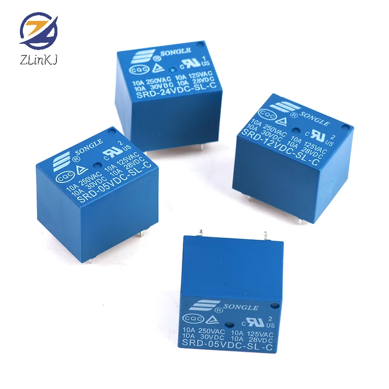 10pcs DC 5V 12V 24V SRD - 250VAC 10A 5PIN Power Relays