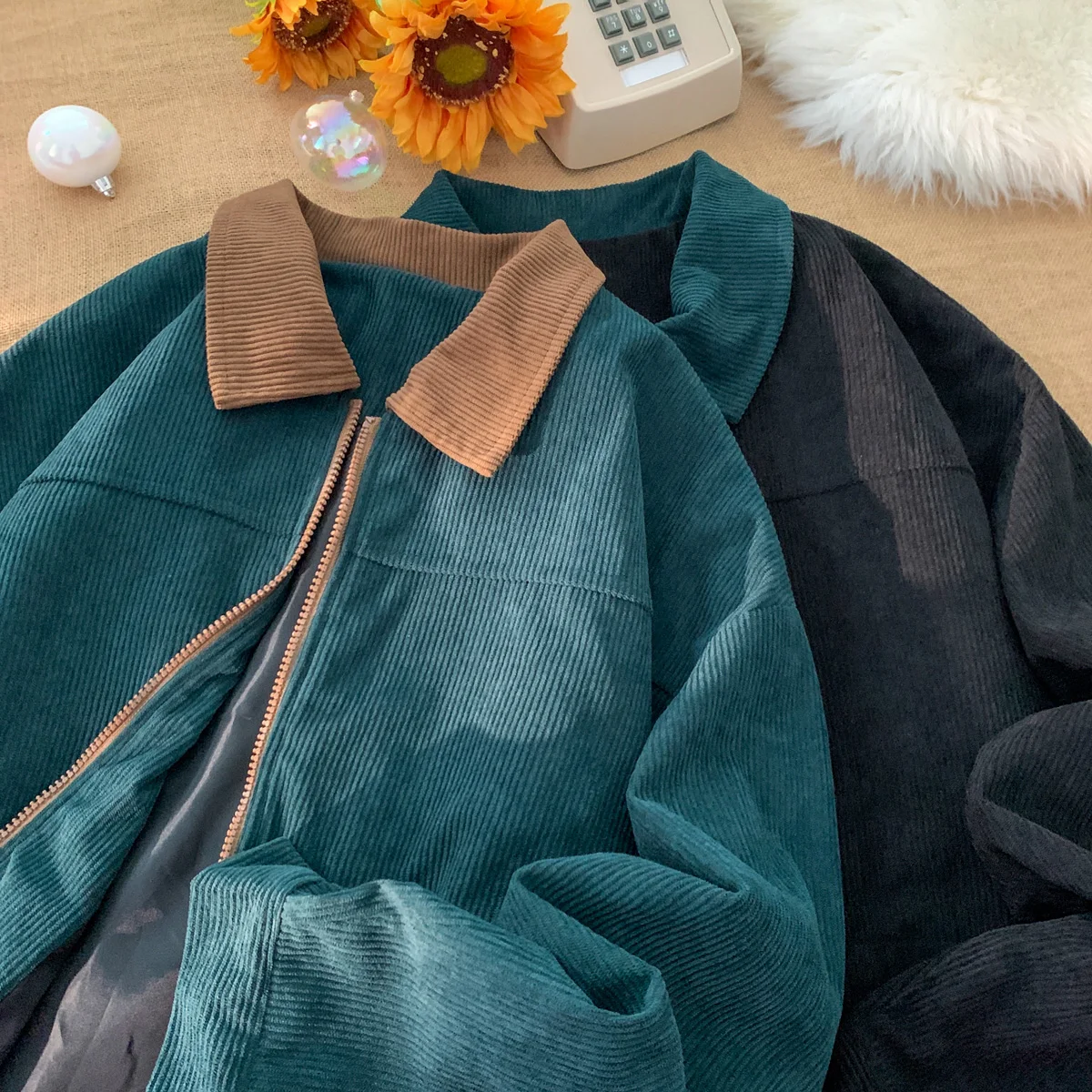 

Autumn Corduroy Cargo Jacket For Men Bomber Jacket Windbreakers Zipper Coats Loose Cargo Outwear Casual Jacket Mens Clothes