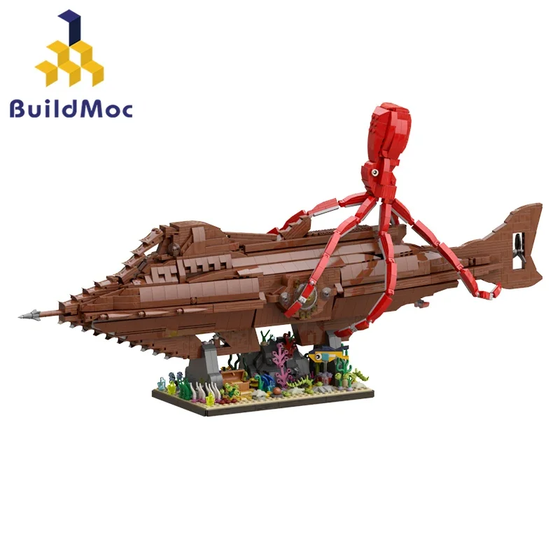 BuildMoc Leagues Under the Sea Nautilus Submarine Building Blocks Unterseeboot Twenty Boat Vessel Bricks Toys For Children Gifts