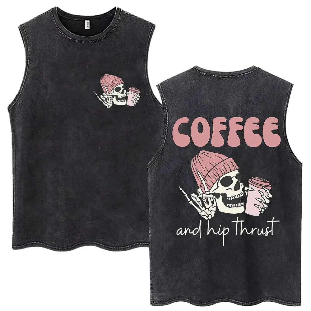 Washed A Donut A Day Keeps My Trainer Employed Skeleton Tank Tops Men Women Gym Fitness Tshirt Oversized Cotton Sleeveless Vests