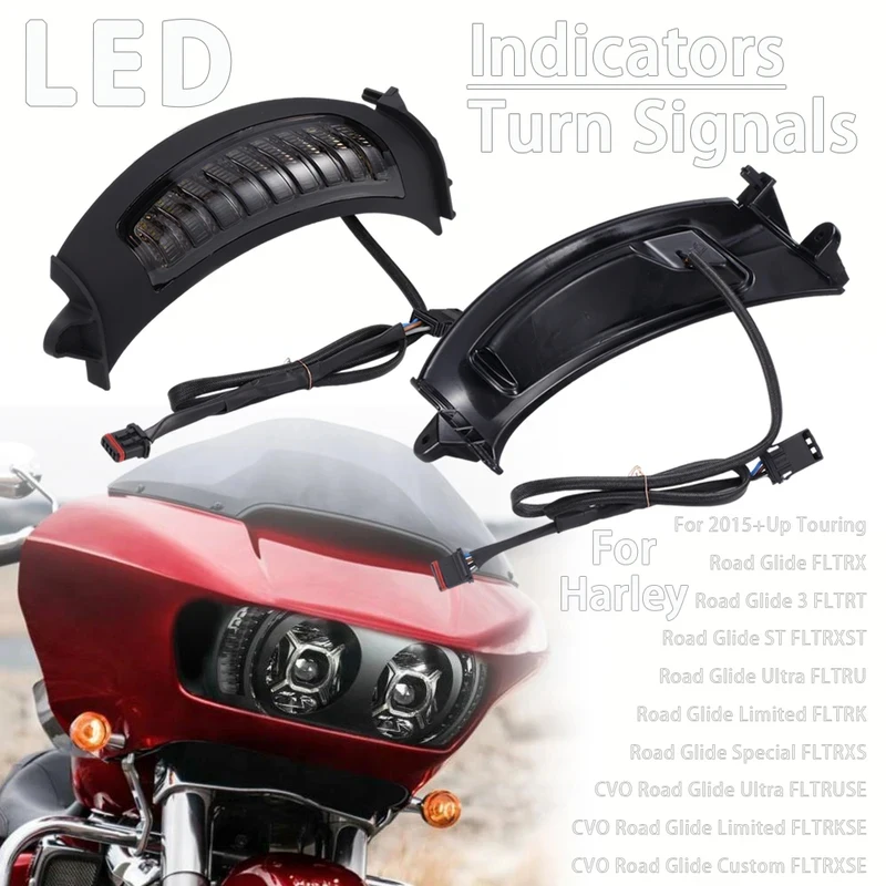 LED Turn Signals For Harley 2015+ Touring Road Glide Limited FLTRK Special FLTRXS Ultra FLTRU FLTRT Vent Insert Indicators W/DRL