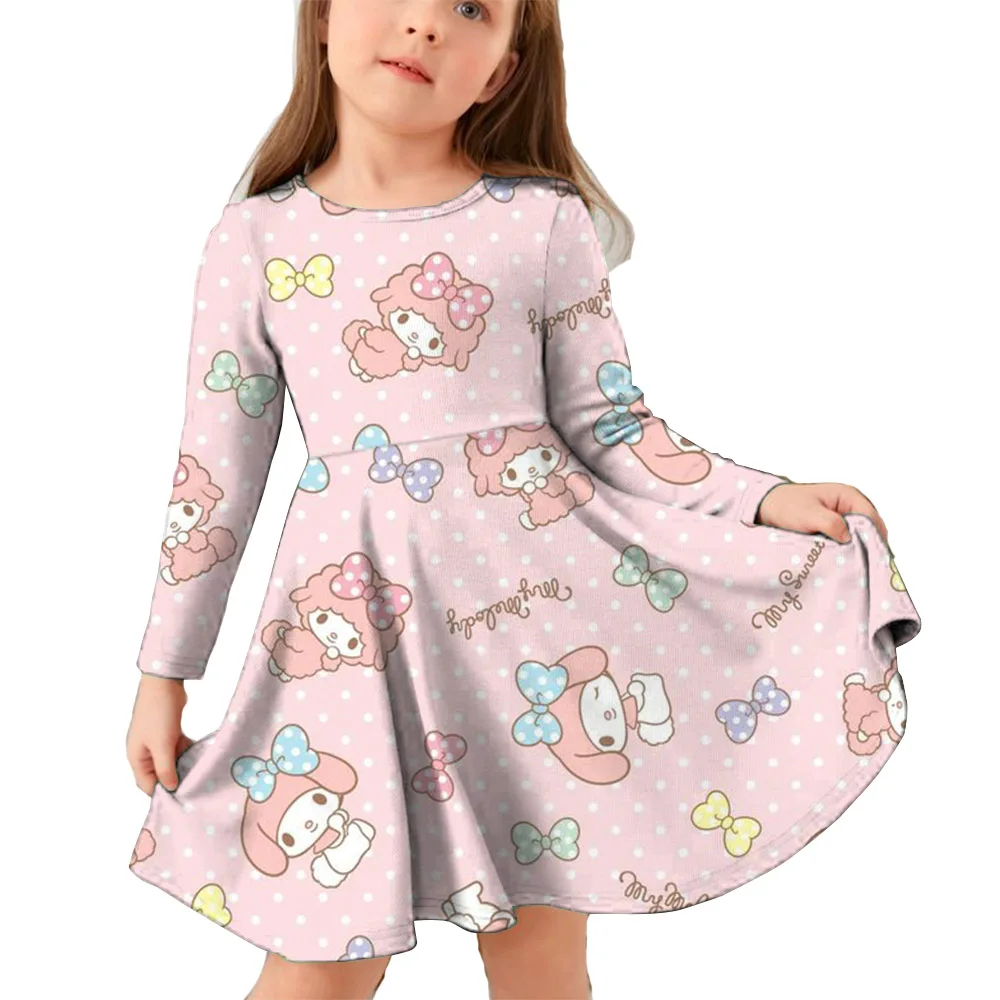 Robe imprimée 3D de dessin animé japonais pour filles, Hello Kitty, manches longues, Kuromi Cosplay, vêtements pour enfants, mode mignonne, automne, nouveau