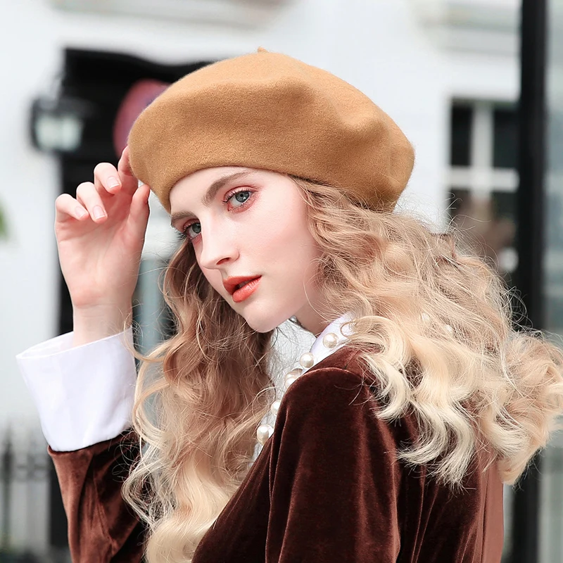 Wool Thick Beret Hats Women Winter Artist French Beret Girls Solid Color  Autumn Winter Women Flat Cap Hat Felt Berets