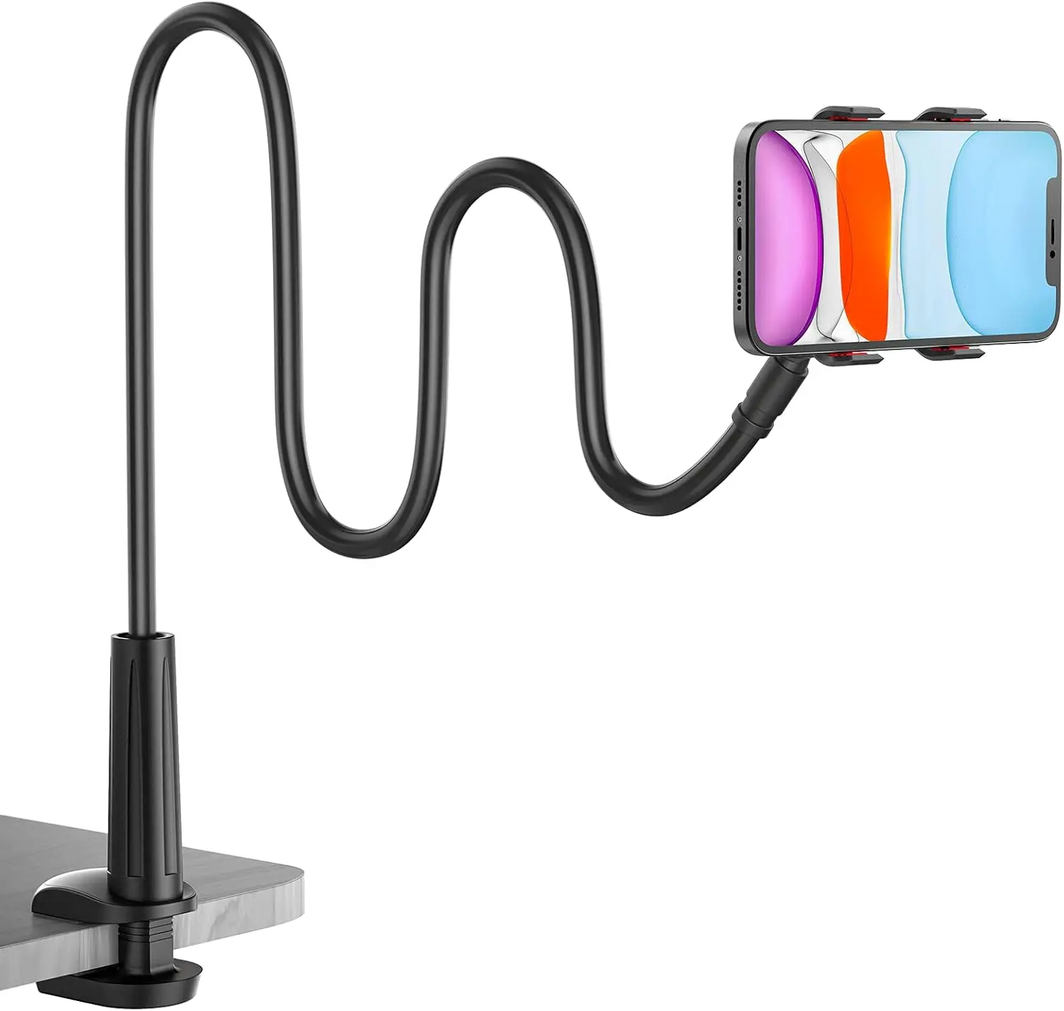 

Flexible Gooseneck Phone Holder for Bed & Desk, 360 Adjustable Clamp Mount for Smartphones