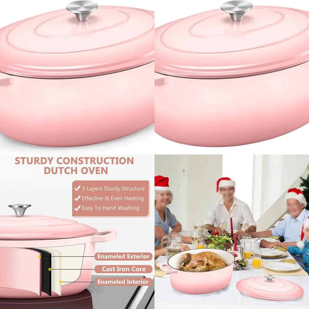 

Enameled Cast Iron 7QT Oval Dutch Oven Pot with Lid, Perfect for Bread, Stew, Braise, Fry, Non-stick, Easy Clean, Suitable for A