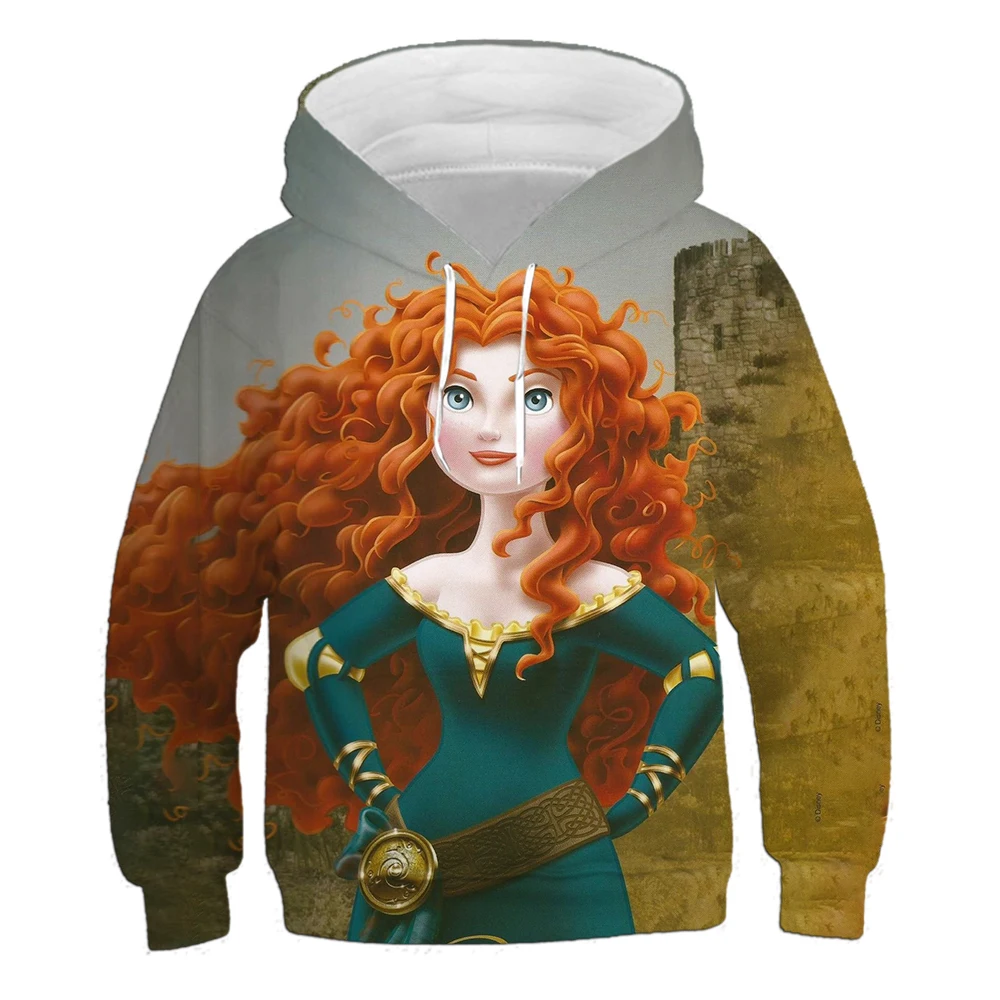 Princess Merida print large size women's children's round neck hooded sweatshirt fashion trend casual loose warm sportswear