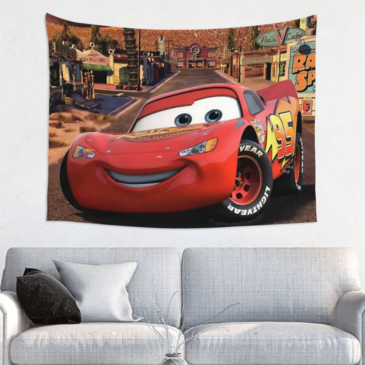 Sally I'm Lightning Cars Tapestry Colorful Polyester Wall Hanging Mcqueen Room Decoration Beach Mat Psychedelic Wall Carpet