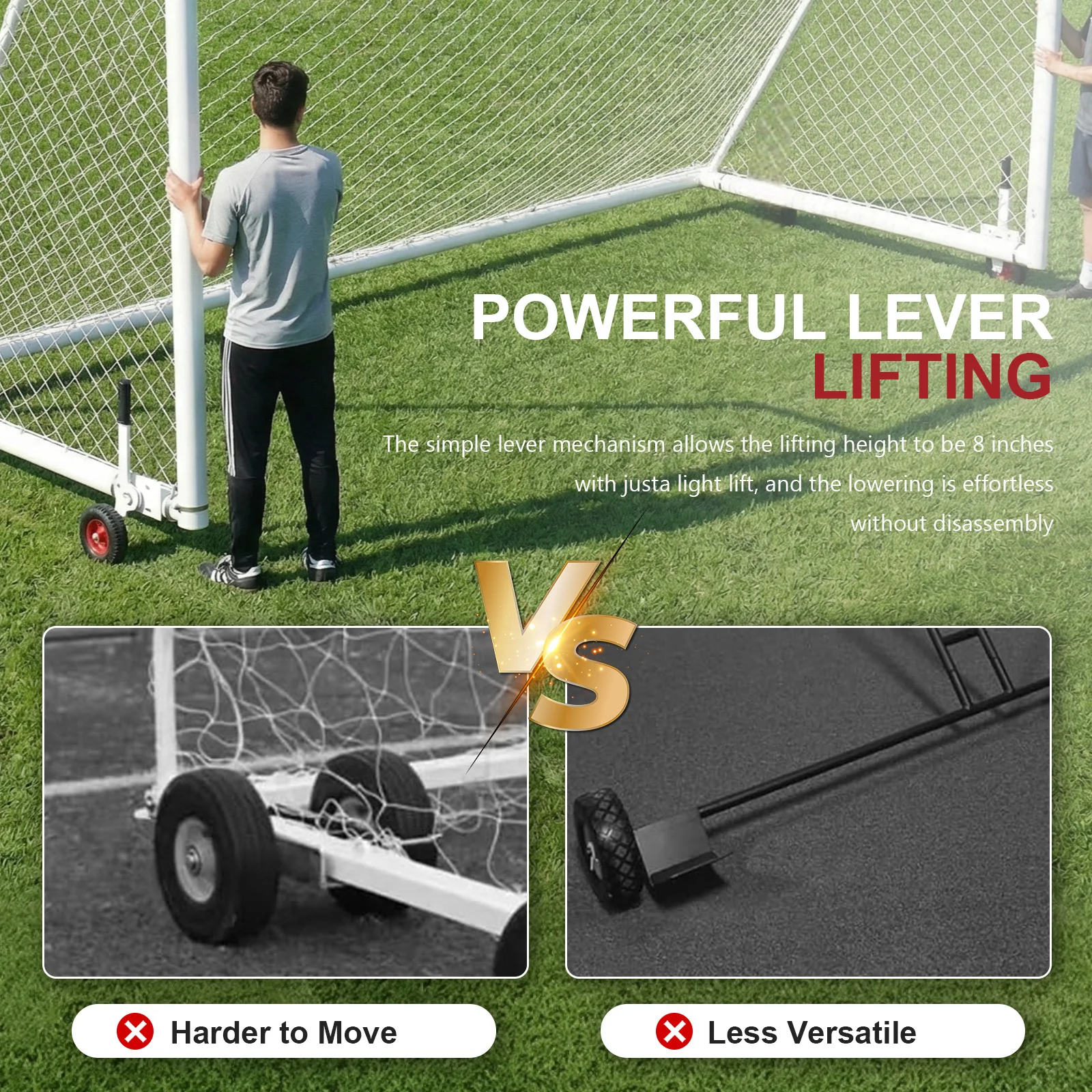 

Goal Mover with High Lift Wheels Rubber Tire Rotating Flip Over Mounting Wheel Kit Rubber for Portable Poultry Mobilization