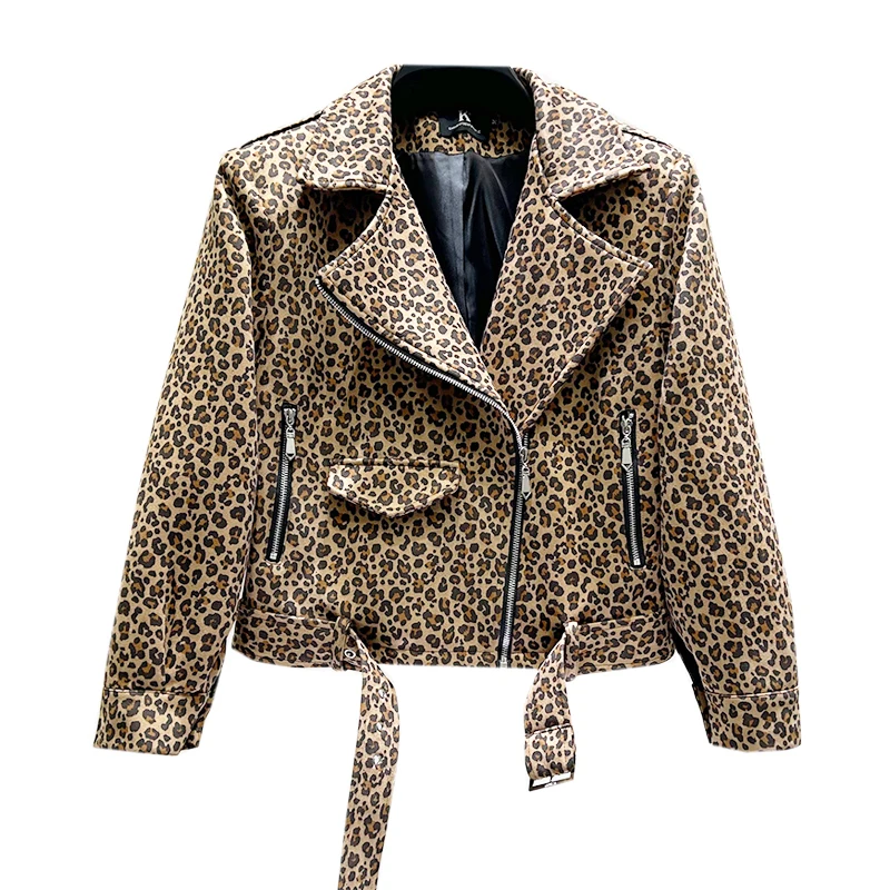 PFHQ Autumn Winter New Leopard Print Men\'s Short Jacket Fashion Motorcycle Wear Imitation Suede Coat 2024 Tops 21Z6269