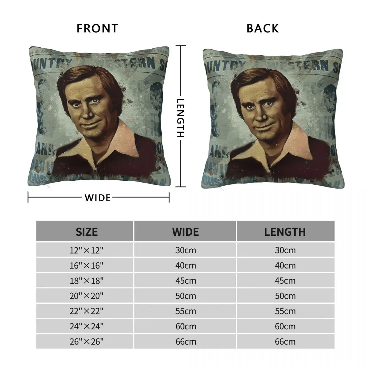 George Jones Country Singer Pillowcase Polyester Linen Velvet Printed Zip Decor Car Cushion Cover