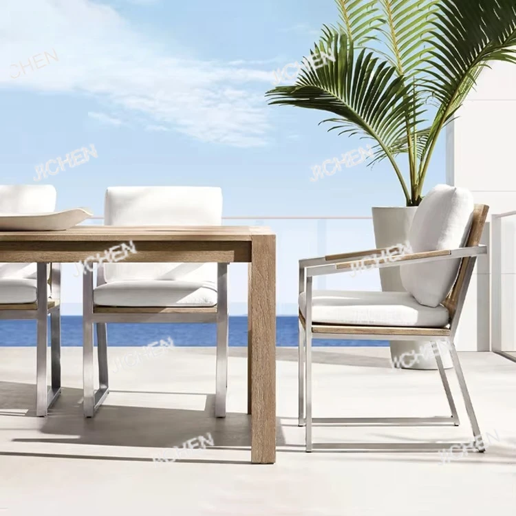 

Nordic Style Villa Outdoor Table Chair Aluminum Teak Chair Garden Furniture Set Resort Courtyard