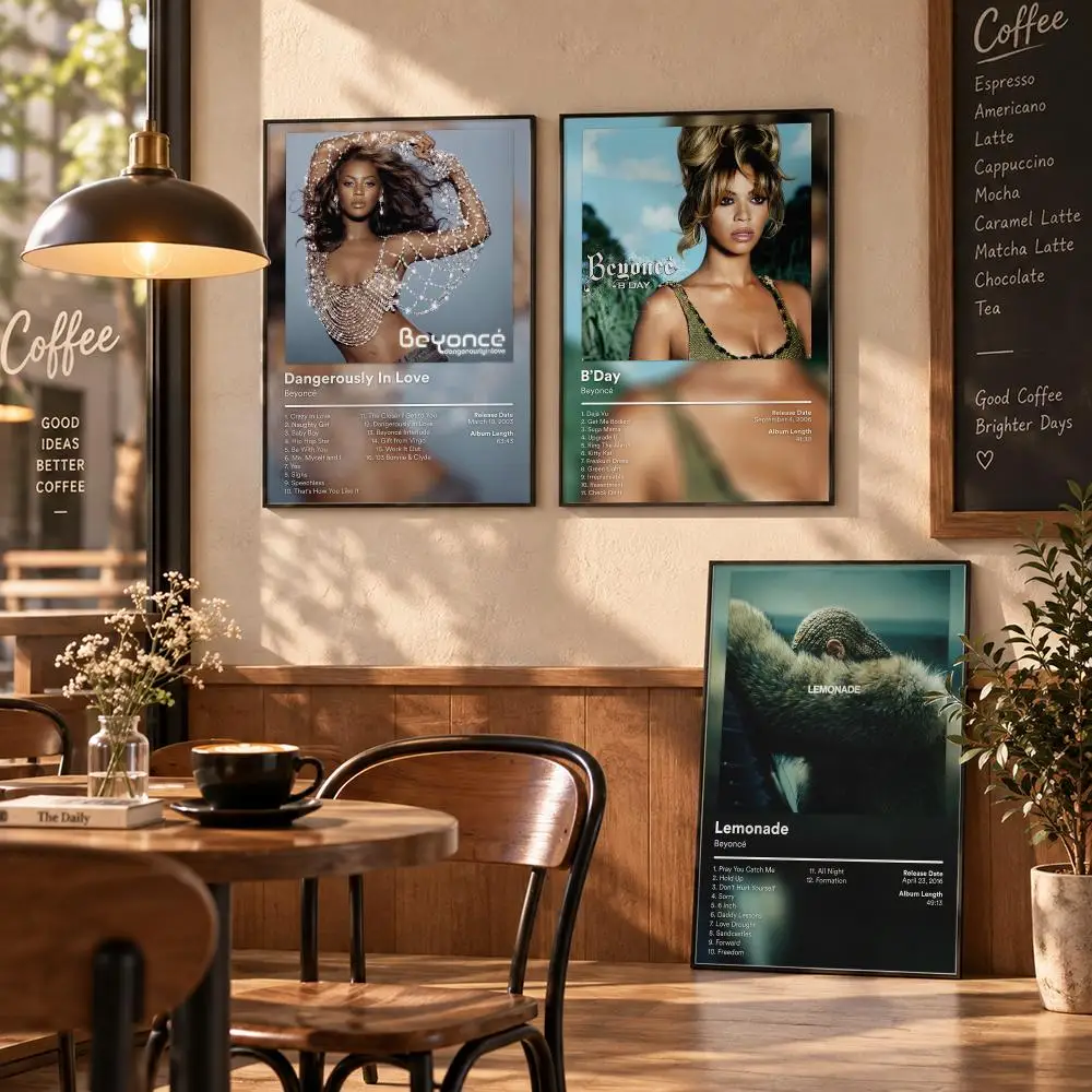 Singer B-Beyonce Album Cover Poster Stickers Painting Mural HD Wall Decals for Bedroom Living Room Home Self-Adhesive Decor Gift